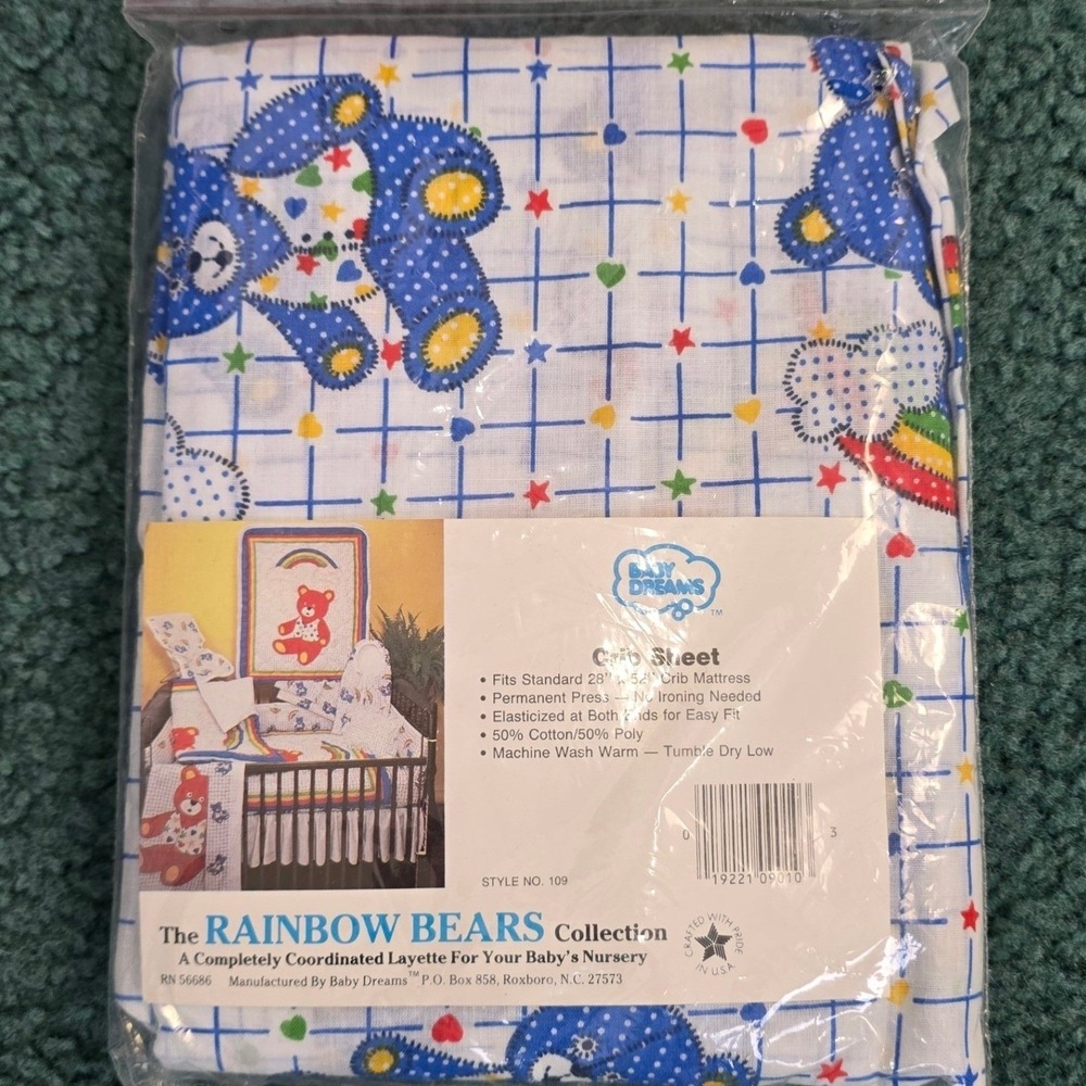 Vintage Baby Dreams‎ Rainbow Bears Crib Sheet 28" x 52" Cotton Blend 1980s Retro